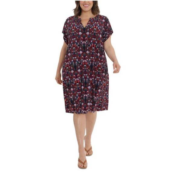 London Times Women's Stretch Short Sleeve V-Neck Shift Dress Navy Size Medium - Picture 1 of 8